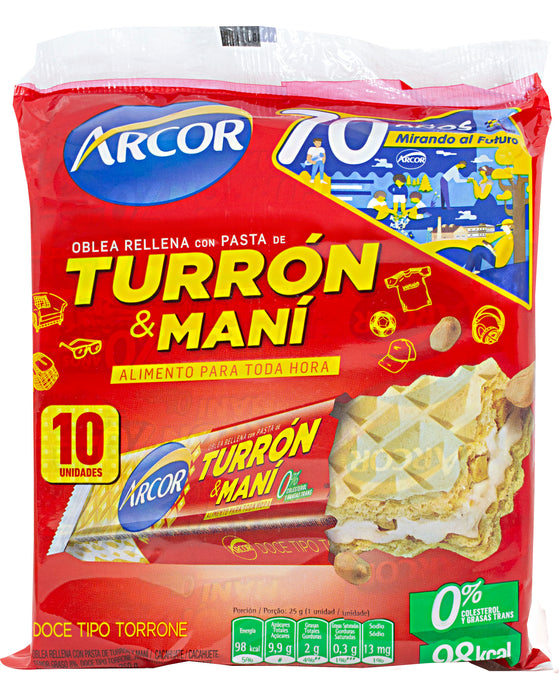 Arcor Turron & Mani (Wafer with Peanut Nougat) (Pack of 10)