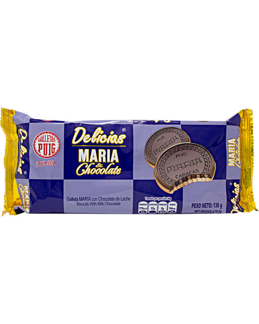 Puig Delicias Maria Cookies with Milk Chocolate - Pack of 4