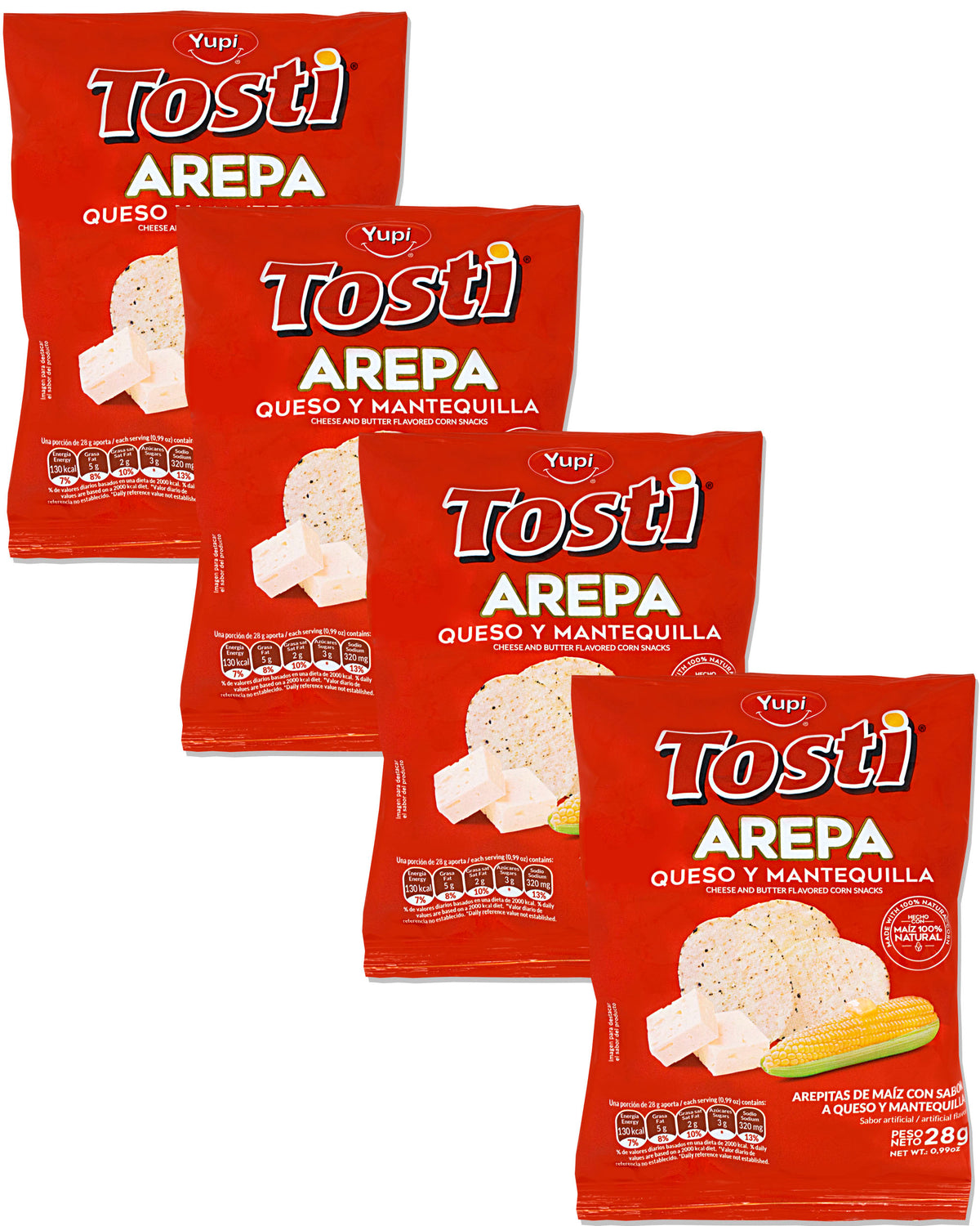 Yupi Tosti Arepa (Cheese and Butter Corn Snacks) (Pack of 4) - 3.9 oz / 112  g